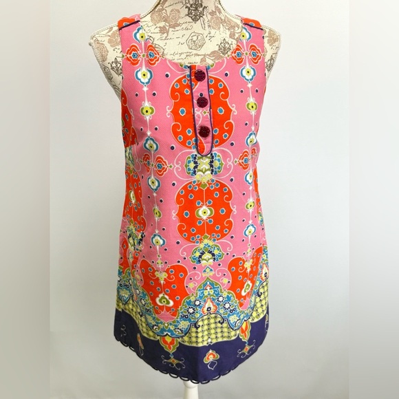 MAEVE for ANTHROPOLOGIE Red and Pink ORAVA mod floral shift dress size 4 - Picture 9 of 16